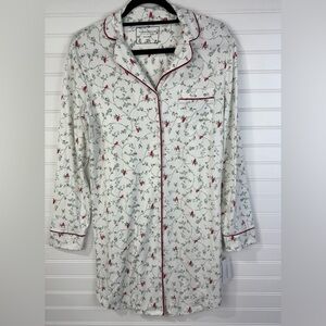 Charter Club womens holly & cardinals white Christmas holiday sleep shirt XS NWT